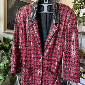 Red and Black Sequin Houndstooth Blazer